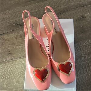 Unique Vintage Pink Heart Slingback Shoes